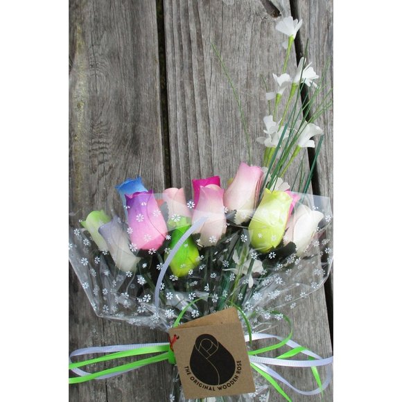 2 Dozen Spring Easter Wooden Rose Bouquet - Picture 6 of 10